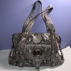 Michael Kors Fulton Sand Snakeskin Leather Satchel
